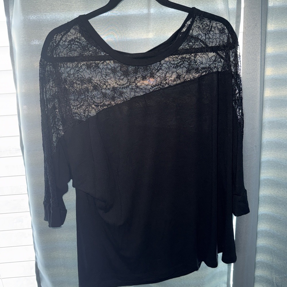Black Lace Overlay Dolman Sleeve Top Plus Size 2X Forever 21‎ Elegant - Picture 2 of 7